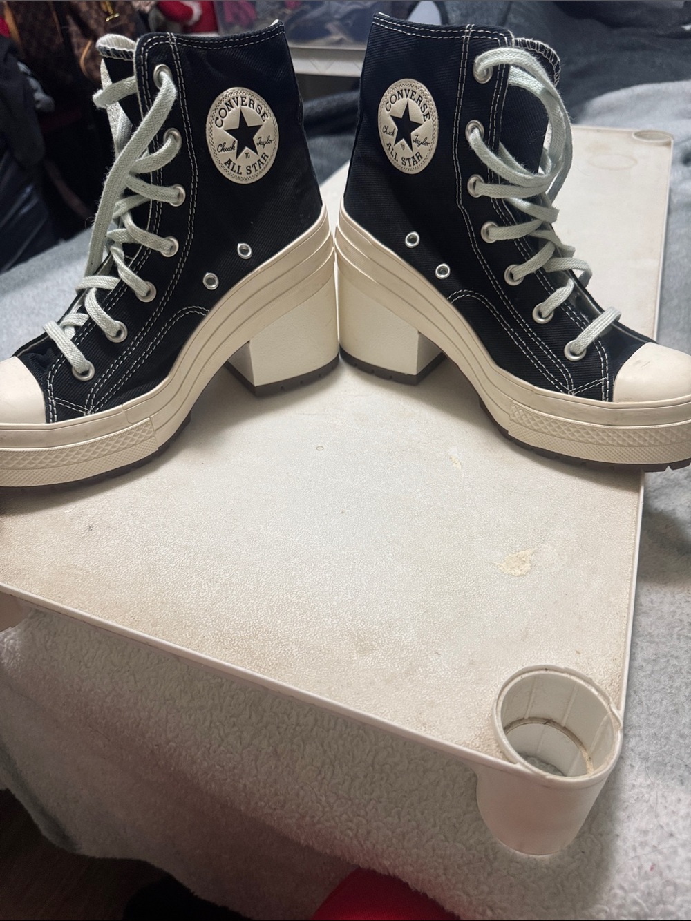 Converse Black and Cream Platform Lace-Up High Boots